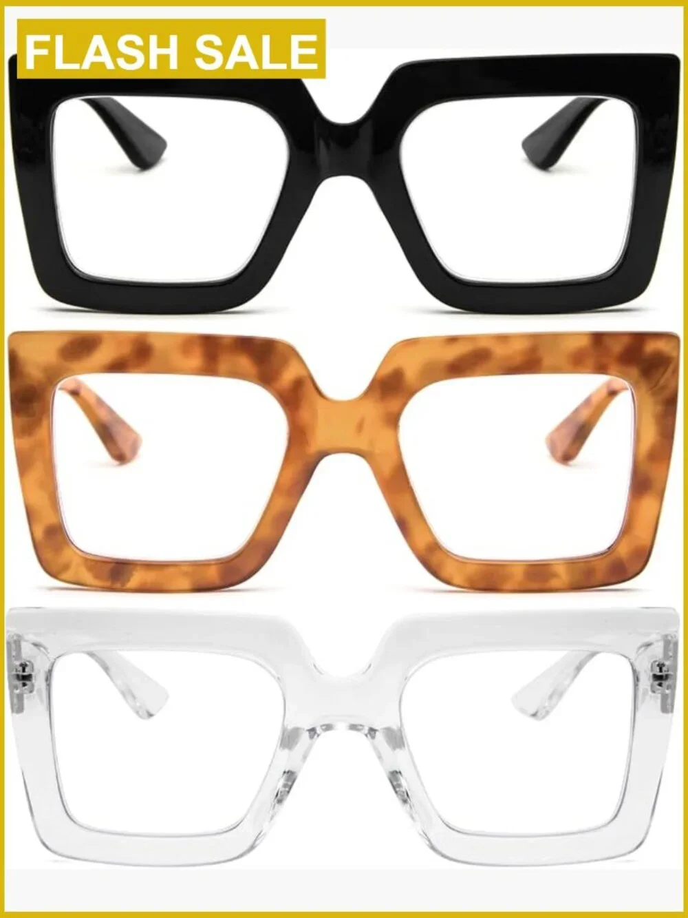 3 Pack Oversized Square Reading Glasses Blue Light Blocking
